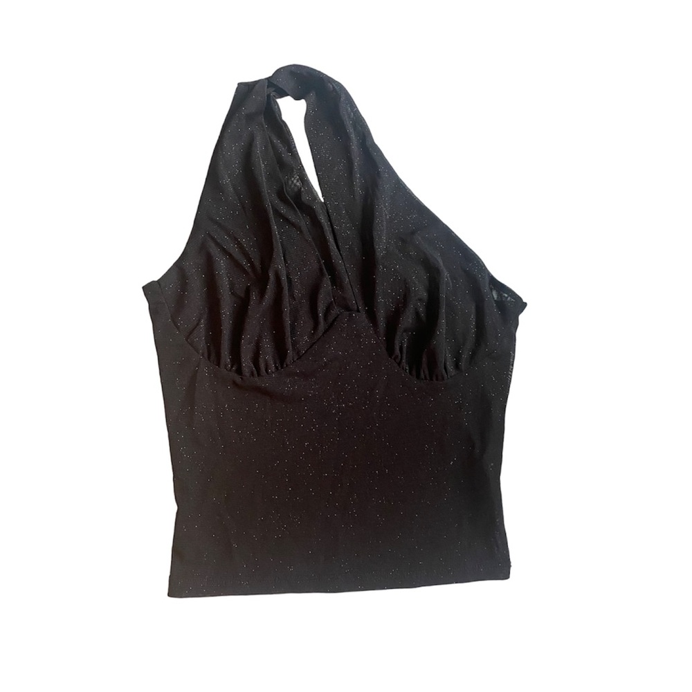 Mistyrose mesh black glitter one shoulder top size Medium